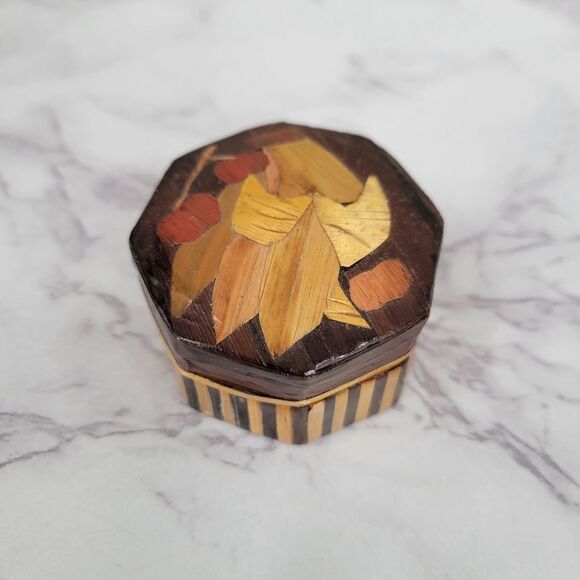 Bamboo Tropical Octagon Trinket Jewelry Box - Picture 1 of 16